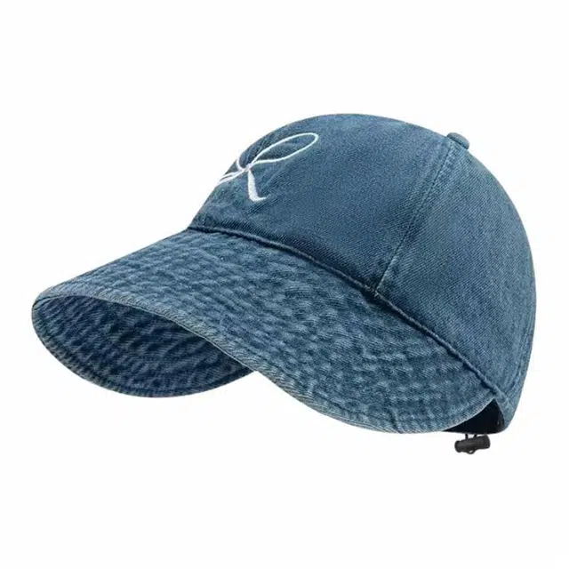 氧气樱桃 遮阳防晒水洗牛仔蝴蝶结刺绣大头围宽檐显脸小 棉 鸭舌帽 男女同款情侣款