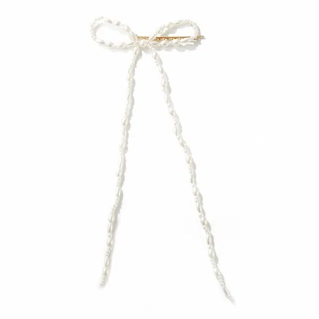 如花梦 特别的蝴蝶结~ 合金 精致珍珠发夹边夹侧边碎发刘海夹子头饰前额一字夹 女款