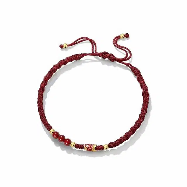 万娜 国风上岸锦鲤 小众设计朱砂时来运转新中式转运珠编绳前程似锦 合金 手链 男女同款情侣款
