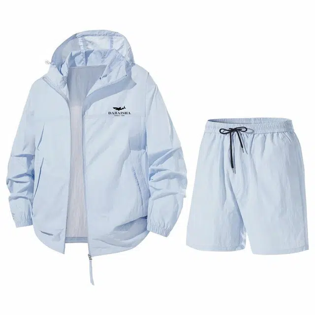 大白鲨 高品质锦纶薄款速干短裤透气情侣套装潮流户外钓鱼服登山裤登山套装两件套防晒服 男款