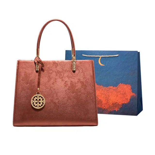 爱尔绅特 复古大气新中式 人造革 手提包 常规 女款 红色