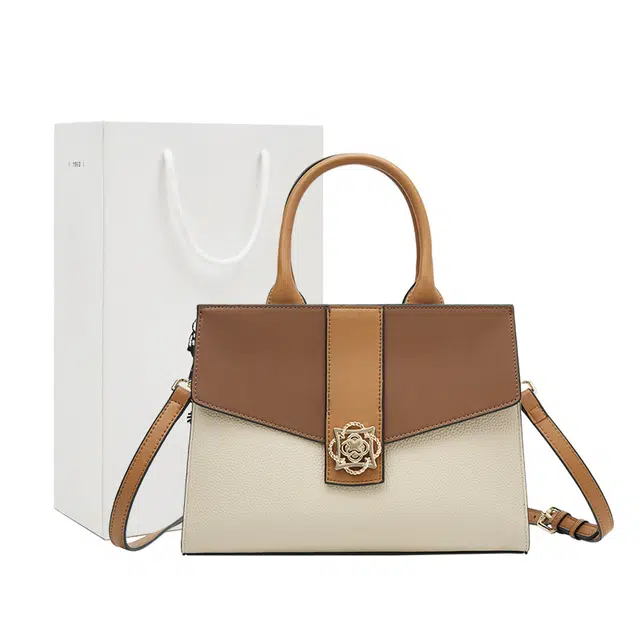 老人头 时尚质感经典百搭大气优雅 合成革 手提包 女款 米白色/灰色