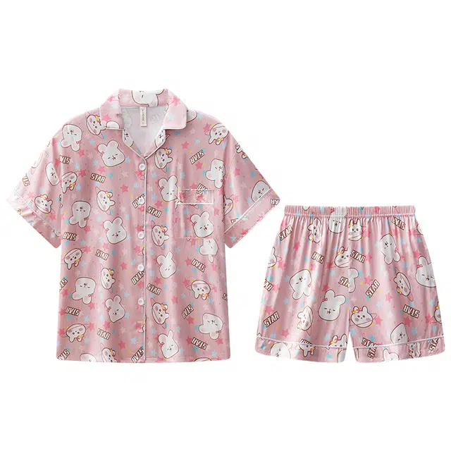 向薇 舒适凉感可爱短袖三分裤睡衣套装 女款 图片色