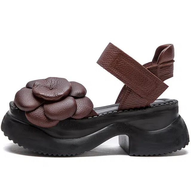 杰骤 头层牛皮 复古 粗跟 高跟鞋 女款