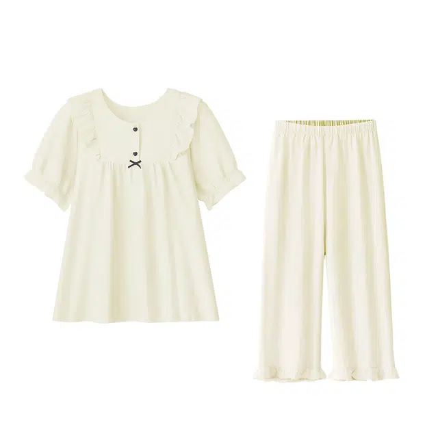 森马 家居服圆领可外穿休闲舒适简约短袖上衣甜美七分裤睡衣套装 女款
