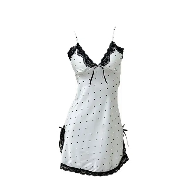 俏韵 圆点可爱休闲舒适无袖可外穿家居服睡裙 女款 白色