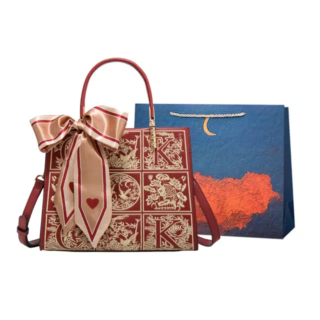 爱尔绅特 新中式国风刺绣结婚气质妈妈婚包时尚婚礼 人造革 手提包 女款 红色