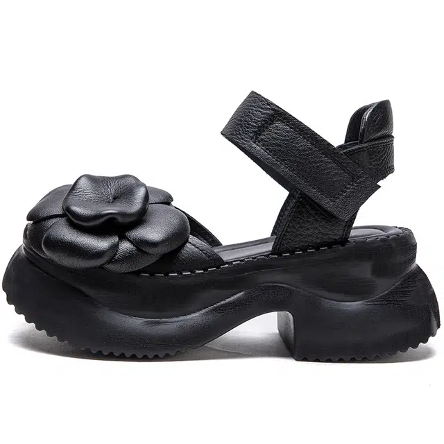 杰骤 头层牛皮 复古 粗跟 高跟鞋 女款