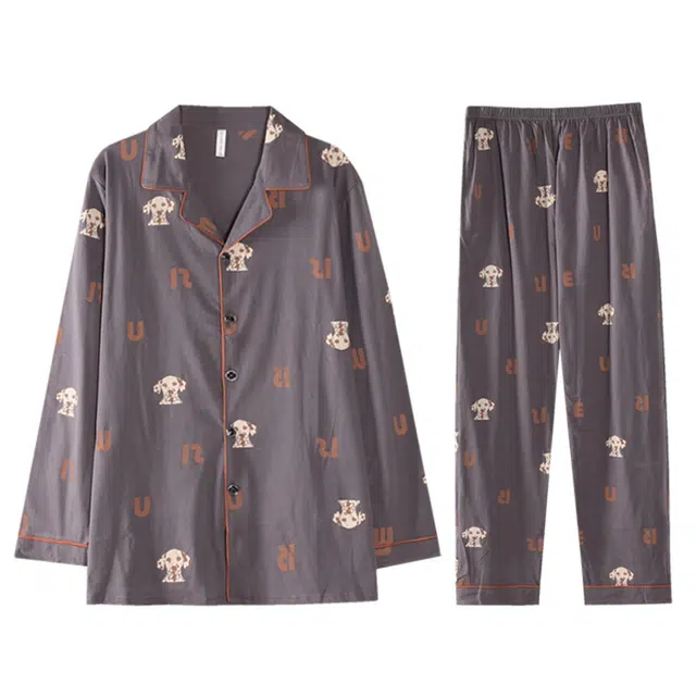 向薇 休闲舒适透气长袖上衣家居服长裤睡衣套装 男款 图片色