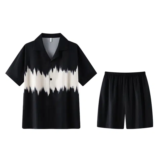 俏霓桐 轻奢休闲时尚舒适凉感家居服可外穿睡衣套装 男款 图色