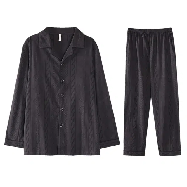 向薇 舒适长袖休闲薄款纯色简约青年家居服睡衣套装 男款 图片色