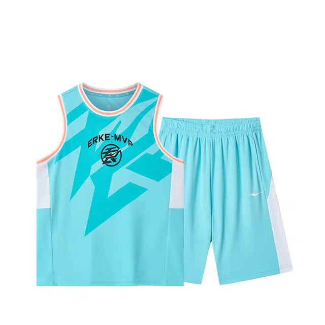 鸿星尔克儿童休闲运动套装 无畏时尚洋气百搭字母印花拼色篮球服 青少年