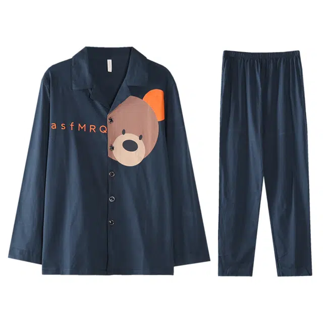 向薇 亲肤休闲透气长袖开衫家居服睡衣套装 男款 图片色