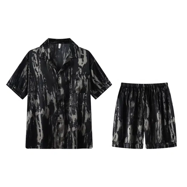 俏霓桐 时尚轻奢高级感舒适休闲凉感家居服可外穿睡衣套装 男款 图色