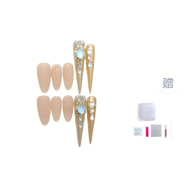 几多萌 宫廷护甲高级感  穿戴甲 长款金色裸色 爆闪 显白奢华闪亮高贵