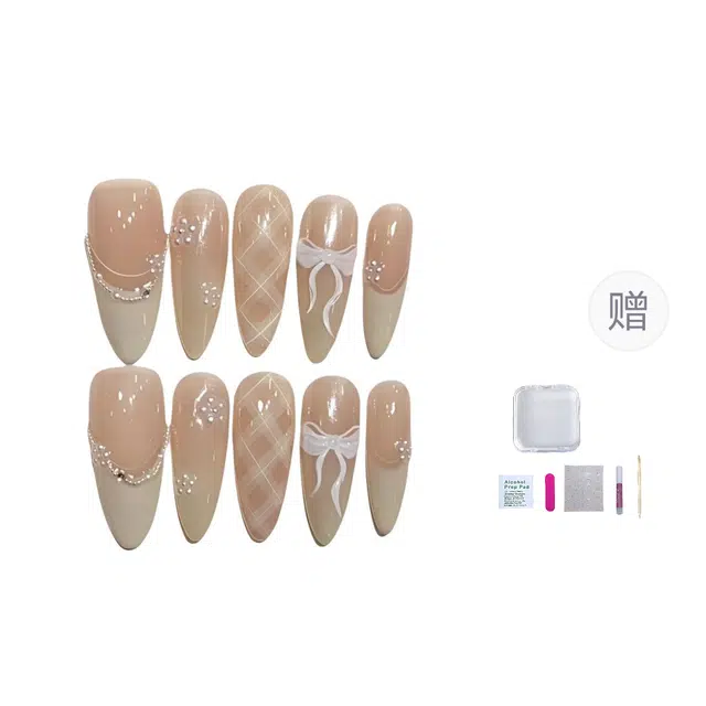 几多萌 气质款  穿戴甲 椭圆白色裸色 法式