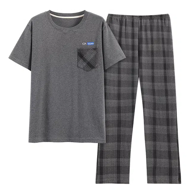 莫代尔 舒适简约休闲亲肤圆领时尚无束缚短袖长裤可外穿家居服睡衣套装 男款 灰色