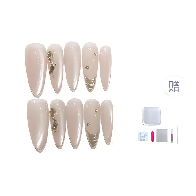 几多萌 手工穿戴甲高级感 追光猫眼清透白月光气质 轻奢风美甲 优雅时尚  杏仁透色裸色 纯欲