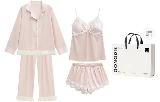 宫蝶 高级慵懒感家居服简约休闲甜美风开衫睡衣套装 女款