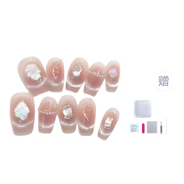 几多萌 穿戴甲纯手工美甲成品假指甲贴片巴洛克追光猫眼腮红魔镜  短梯粉色晕染 猫眼