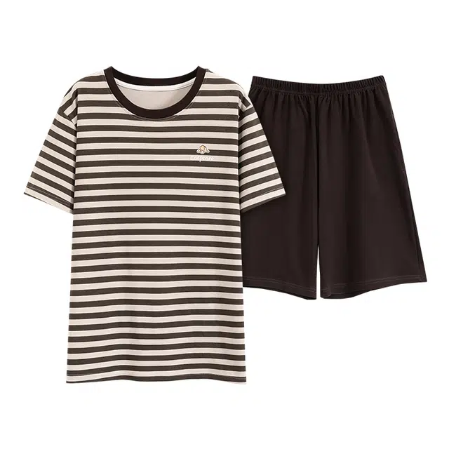 莫代尔 舒适柔软亲肤透气圆领慵懒时尚简洁百搭细腻无束缚短袖可外穿家居服睡衣套装 男款 黑白色