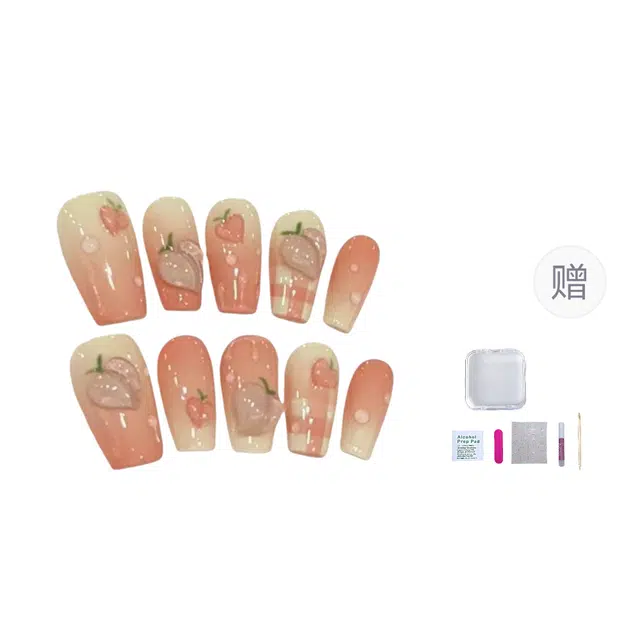 几多萌 糖果水蜜桃  穿戴甲 短梯粉色纯色 法式 可拆卸