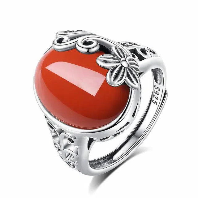 小银匠 镂空花丝国风新中式复古民族风个性开口戒 玛瑙 戒指 女款