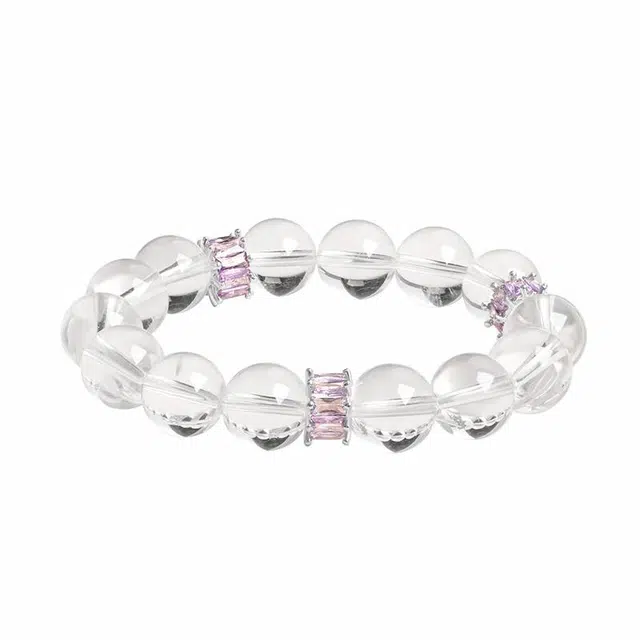 周百福 水逆退散净化 轻奢高级感优雅 简约设计日常百搭紫锆转运晶莹剔透圆珠手饰 能量磁场 好运 水晶 手串 男女同款情侣款