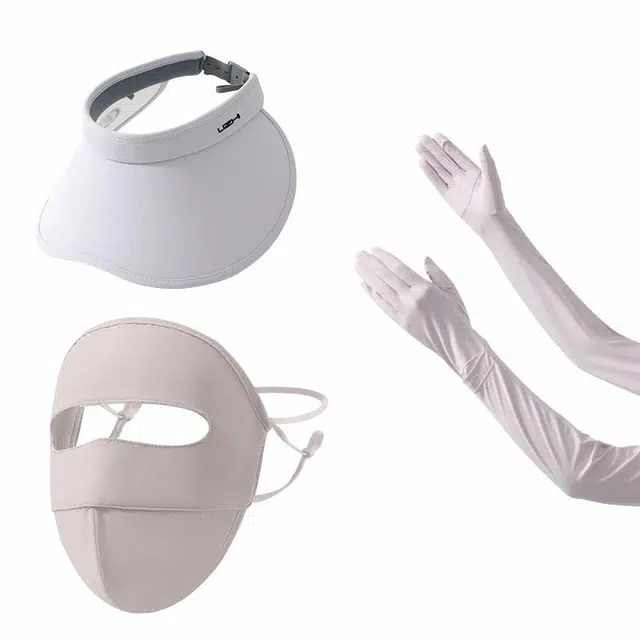 南极人 高颜值空顶帽子女夏季全脸防紫外线大檐太阳帽冰丝面罩护手臂袖套手套一体手袖开车骑行出游遮阳透气防滑 轻薄 防晒袖 女款