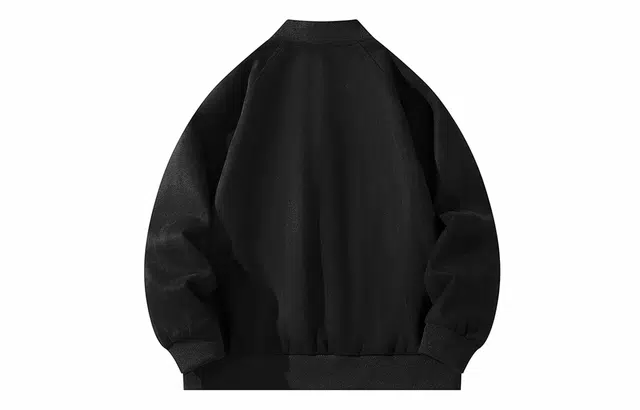 雅鹿 美式复古高街校园风麂皮绒棒球领手写体休闲舒适百搭旅游通勤防风飞行员教练宽松夹克 男女同款 黑色