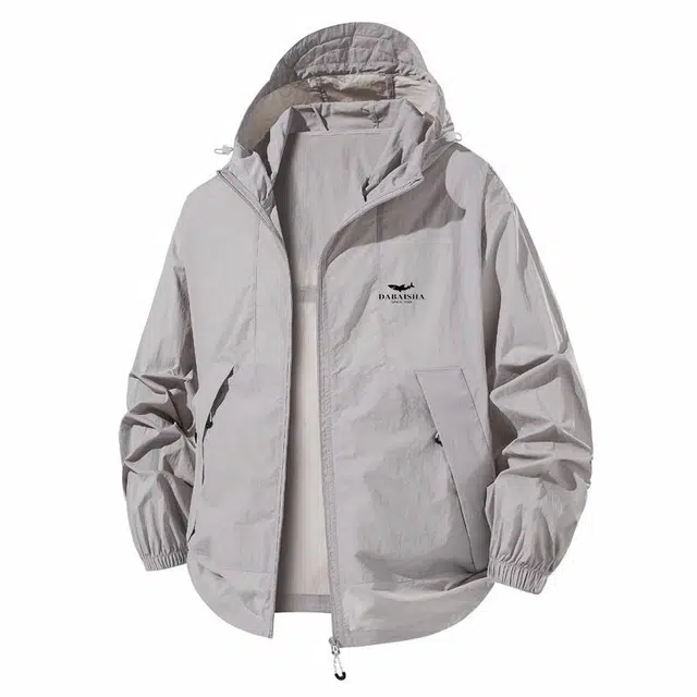 大白鲨 时尚韩版轻薄纯色户外连帽 透气防紫外线防晒服 男款