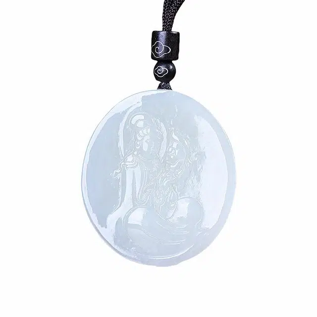 舒杰 经典设计民族风吉祥观音 和田玉项链 白玉 男女同款情侣款