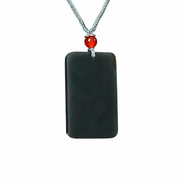 舒杰 简约平安牌 和田玉项链 青玉 男女同款情侣款