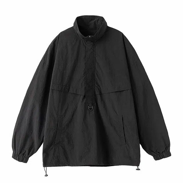 雅鹿 男春季肌理微皱半拉链情侣宽松夹克外套 男女同款