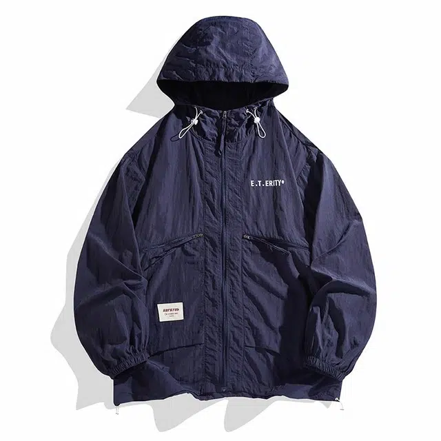 雅鹿 纯色轻薄户外休闲连帽超轻透气速干防紫外线防晒夹克 男女同款 藏青色