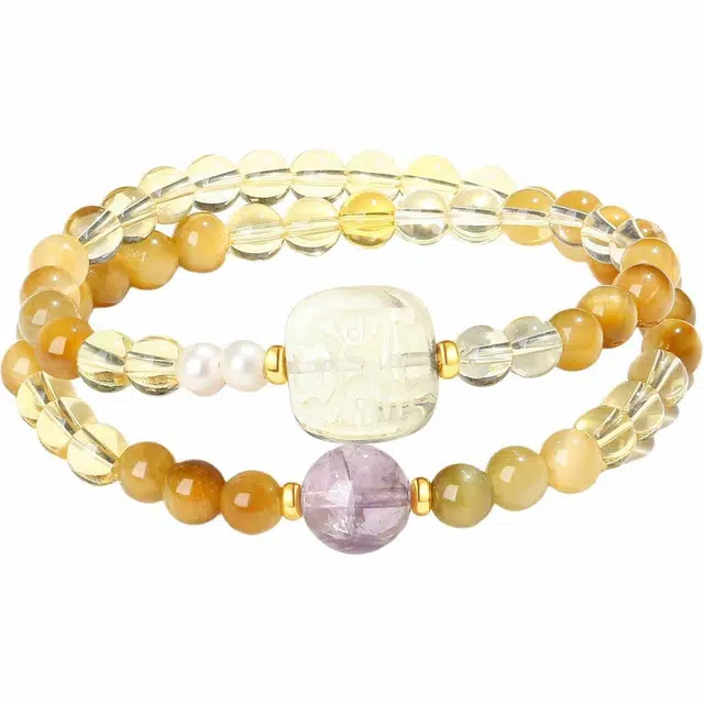 【普陀山官方已过香】 普陀山文创 财源滚滚 小众气质设计转运事业爆棚双圈叠戴#好运 闺蜜送礼礼盒装 水晶 手串 女款