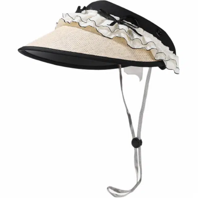 优莲茵 可爱减龄大沿黑胶板空顶帽子韩国蕾丝边 户外去海边登山逛街 可扎马尾 简约清新休闲百搭遮阳帽 聚酯纤维 防晒帽 女款