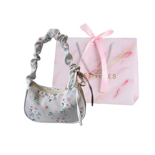 帕克熊 百搭褶皱慵懒风碎花简约日系甜美田园 帆布 帆布包腋下包单肩包 女款 多色