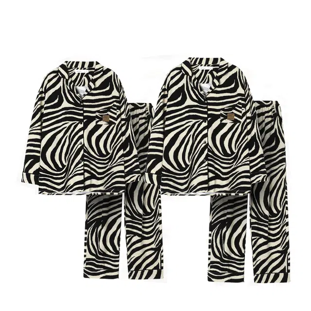 俏韵 长袖高级感带胸垫斑马纹家居服睡衣套装 男女同款