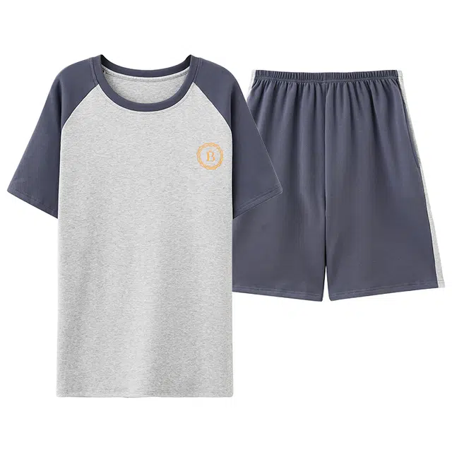 莫代尔 宽松舒适柔软亲肤圆领套头气质时尚透气细腻不易起球短袖可外穿夏季睡衣套装 男款 雾蓝色