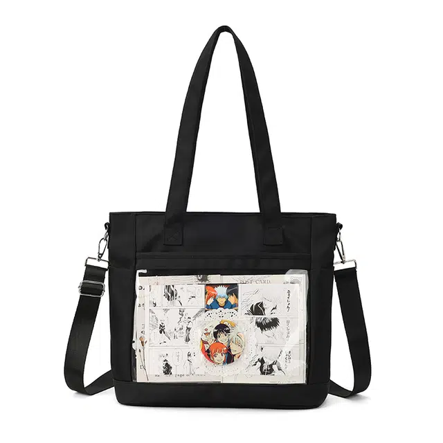 德力熊 日常通勤二次元展示包 牛津纺 单肩包 女款 黑色/米色