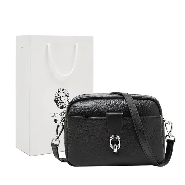 老人头 通勤百搭潮流压花 头层牛皮 单肩包 女款 黑色/白色/灰色