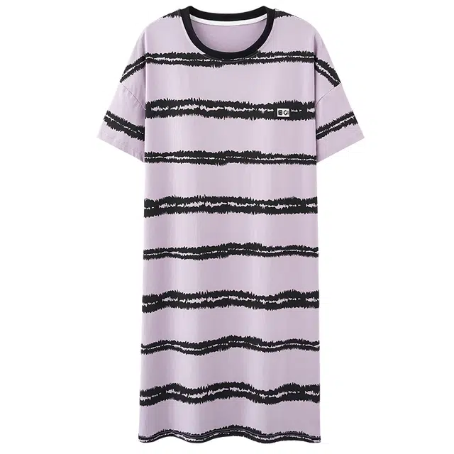 俏韵 休闲简约条纹慵懒风家居服短袖睡裙 女款 图片色