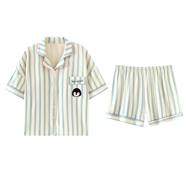 欧诗帛 亲肤系列 韩版甜美可爱可外穿短袖学生带胸垫家居服睡衣套装 女款 图片色