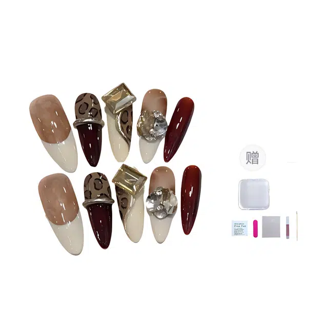 几多萌 【中式歌姬】 奢华复古  穿戴甲 长款尖型咖色跳色