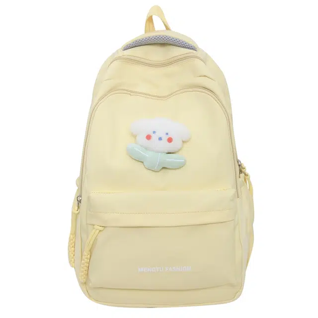 行途 中学生日系纯色高中生夏季休闲旅游背包防泼水 尼龙 双肩包 男女同款情侣款 黑色/米白色/绿色/粉色/黄色