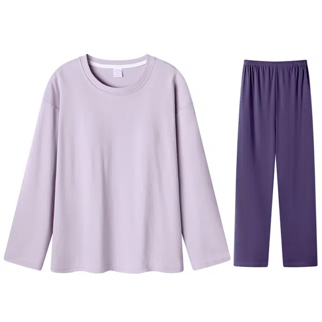 向薇 亲肤透气带胸垫长袖薄款睡衣套装 女款 图片色