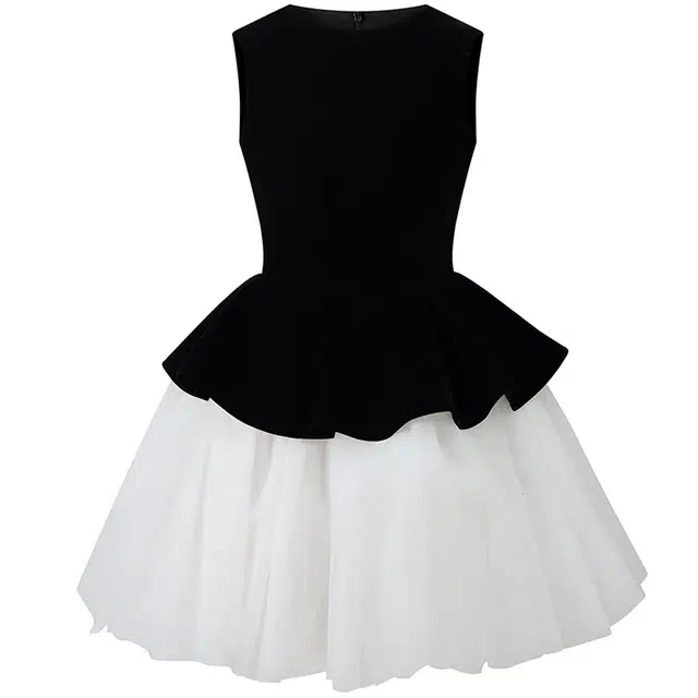 玉儿恋 出游季高品质版型好结构风丝绒拼接芭蕾裙公主网纱蓬蓬裙可爱千金风御姐时尚气质百搭无袖连衣裙 女款 经典黑色