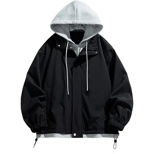 寻星记 假两件拼接宽松百搭连帽长袖夹克 男女同款