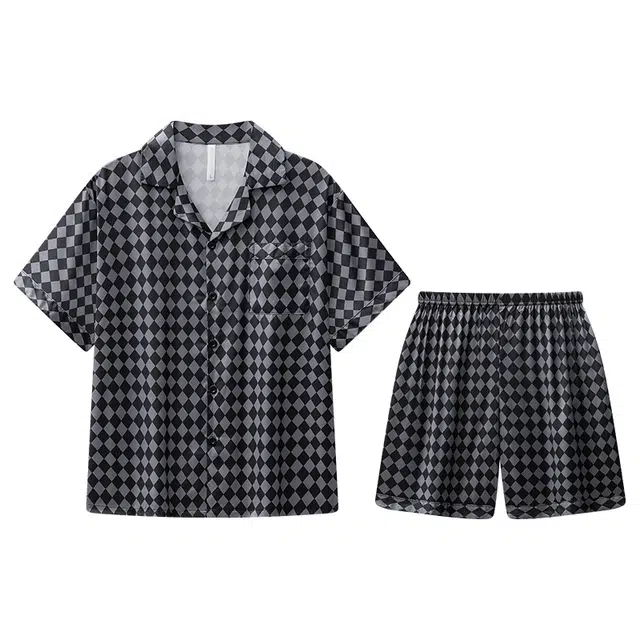 向薇 休闲透气简约凉感短袖可外穿家居服睡衣套装 男款 图片色